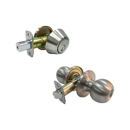 Faultless Faultless Ball Satin Stainless Steel Entry Knob and Single Cylinder Deadbolt Right Handed B36L1B
